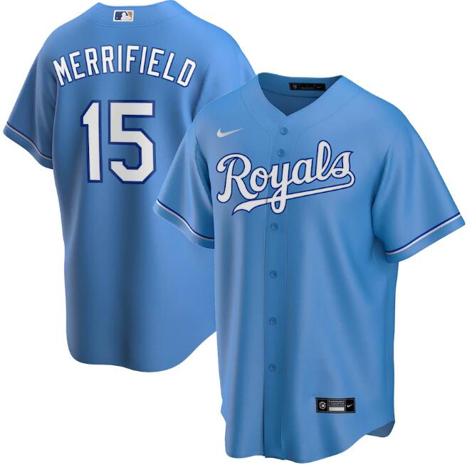 Men's Kansas City Royals Blue #15 Whit Merrifield Cool Base Stitched MLB Jersey