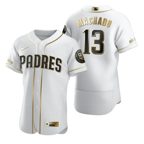 Men's San Diego Padres #13 Manny Machado 2020 White Golden Stitched MLB Jersey
