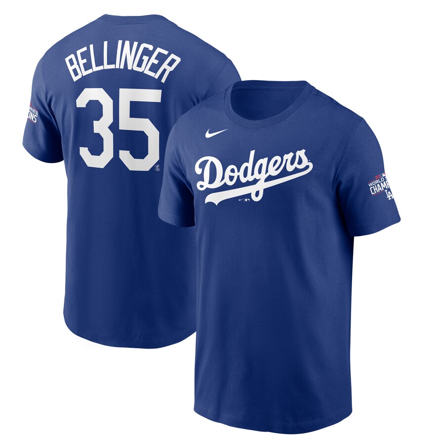 Men's Los Angeles Dodgers #35 Cody Bellinger Royal 2020 World Series Champions T-Shirt
