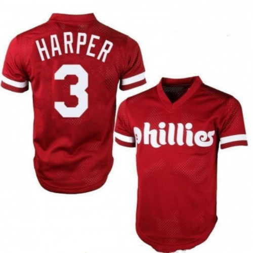 Men's Philadelphia Phillies #3 Bryce Harper Majestic On-Field Red Stitched MLB Jersey