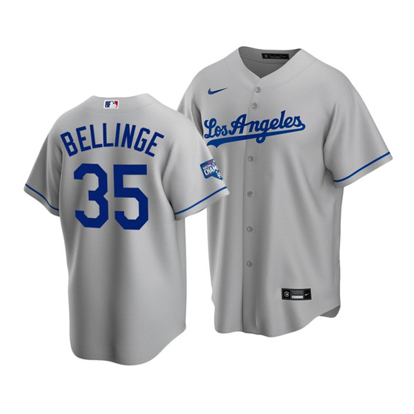 Men's Los Angeles Dodgers #35 Cody Bellinger Grey 2020 World Series Champions Home Patch Stitched MLB Jersey