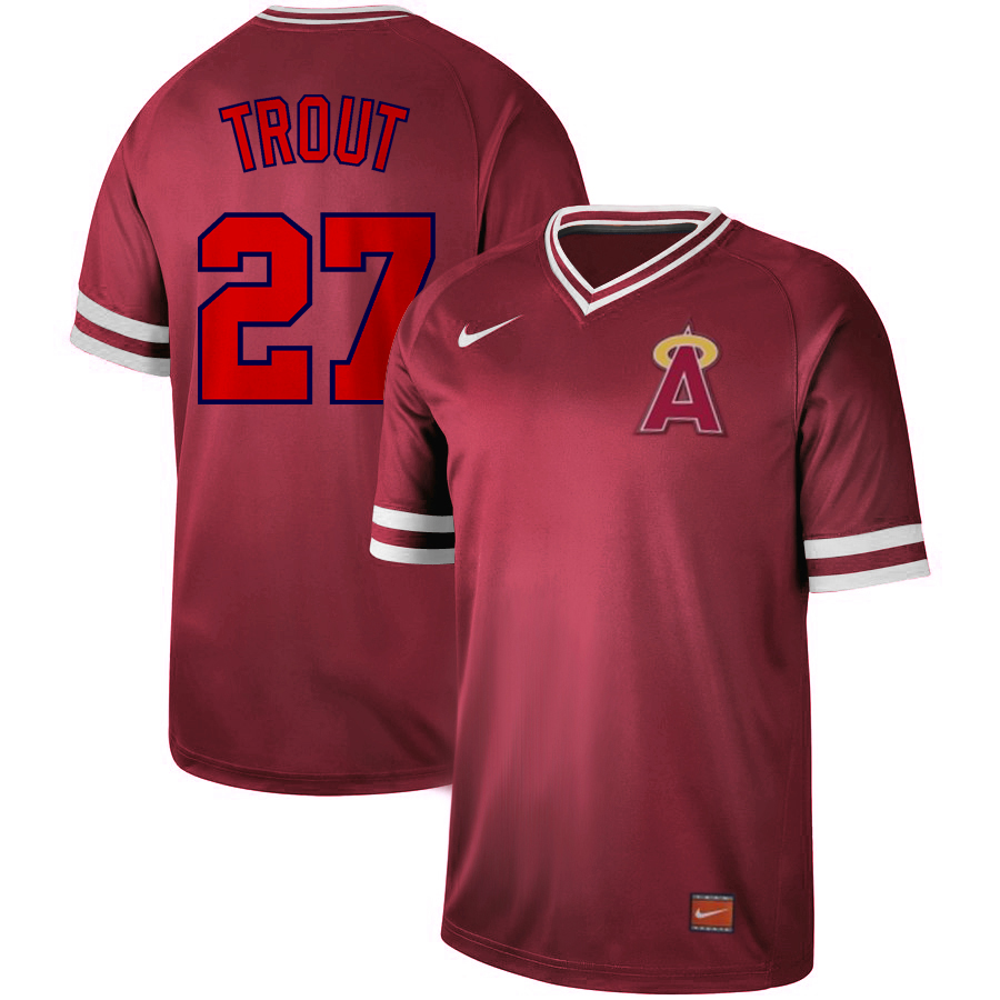 Men's Los Angeles Angels #27 Mike Trout "Kiiiiid" Red Cooperstown Collection Legend Stitched MLB Jersey