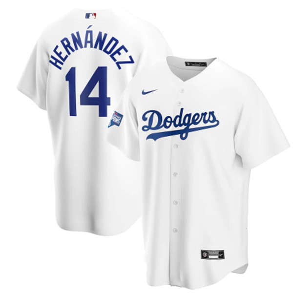 Men's Los Angeles Dodgers #14 Kiké Hernández White 2020 World Series Champions Home Patch Cool Base Stitched MLB Jersey