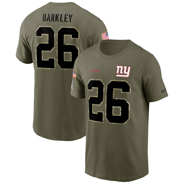 Men's New York Giants #26 Saquon Barkley 2022 Olive Salute to Service T ...
