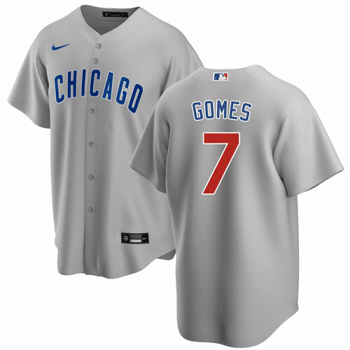 Men's Chicago Cubs #7 Yan Gomes Gray Cool Base Stitched Baseball Jersey