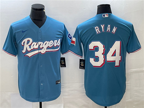 Men's Texas Rangers #34 Nolan Ryan Blue Cool Base Stitched Baseball Jersey