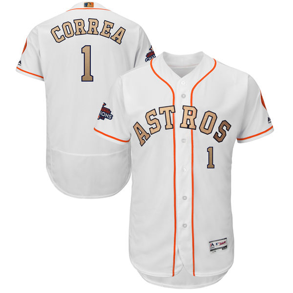 Men's Houston Astros #1 Carlos Correa Majestic White 2018 Gold Program Flex Base Player Stitched MLB Jersey