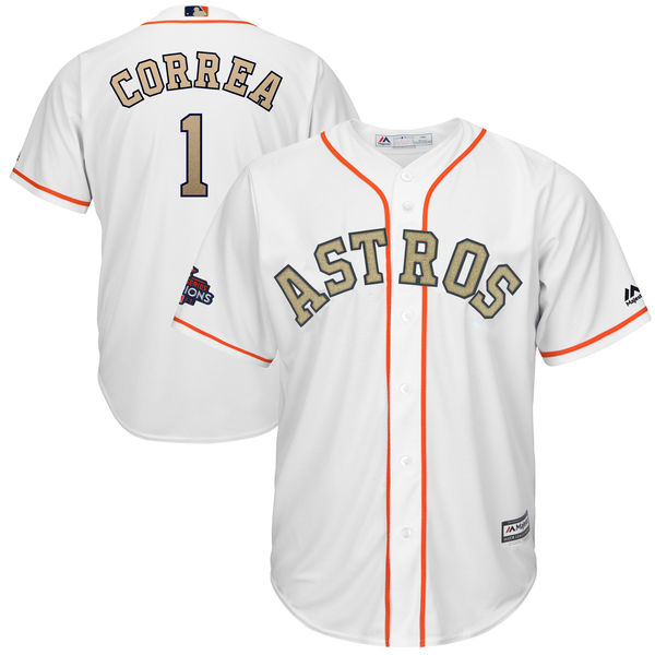 Men's Houston Astros #1 Carlos Correa Majestic White 2018 Gold Program Cool Base Player Stitched MLB Jersey