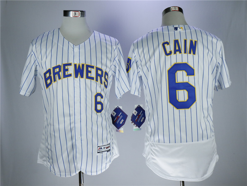 Men's Milwaukee Brewers #6 Lorenzo Cain White Flexbase Stitched MLB Jersey