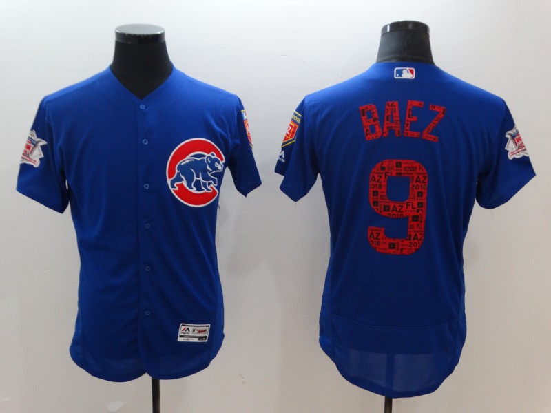 Men's Chicago Cubs #9 Javier Baez Royal 2018 Spring Training Flexbase Stitched MLB Jersey