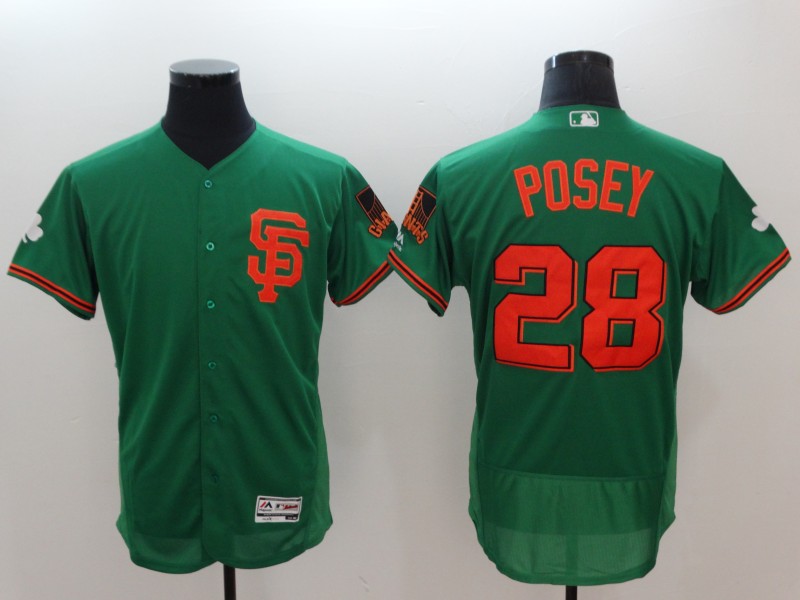 Men's San Francisco Giants #28 Buster Posey Green St Patrick's Day Flexbase Stitched MLB Jersey