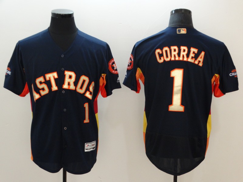 Men's Houston Astros #1 Carlos Correa Navy 2018 Gold Program Flexbase Stitched MLB Jersey