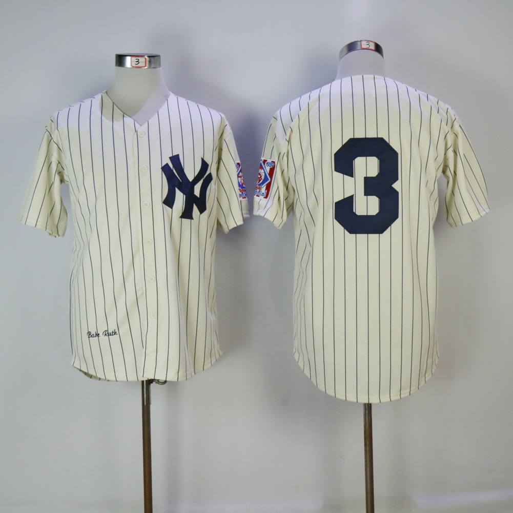 Men's New York Yankees #3 Babe Ruth Cream Mitchell & Ness Stitched MLB Jersey