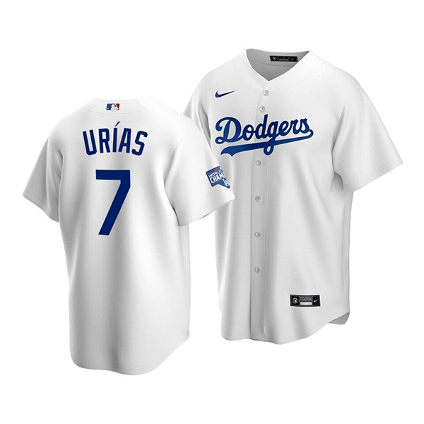 Men's Los Angeles Dodgers #7 Julio Urias White 2020 World Series Champions Home Patch Stitched MLB Jersey