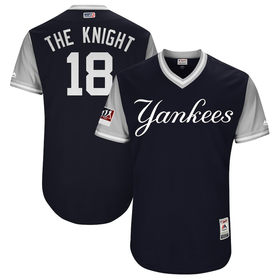 Men's New York Yankees Didi Gregorius "The Knight" Majestic Navy/Gray 2018 Players' Weekend Jersey