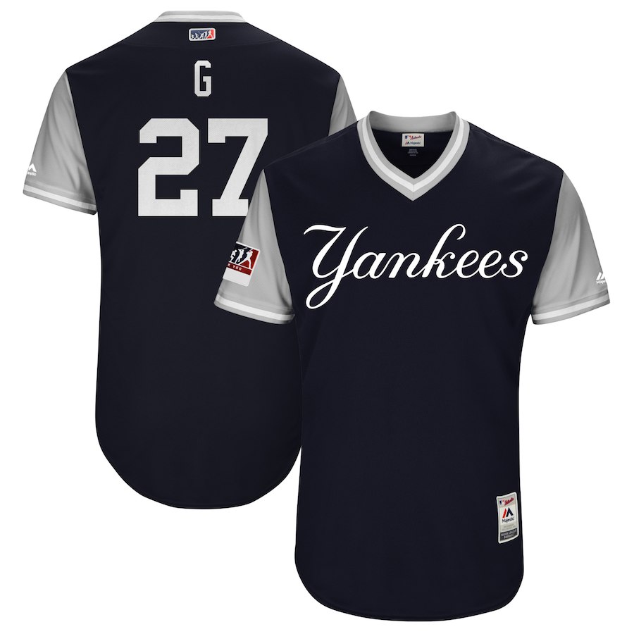 Men's New York Yankees Giancarlo Stanton "G" Majestic Navy/Gray 2018 Players' Weekend Jersey