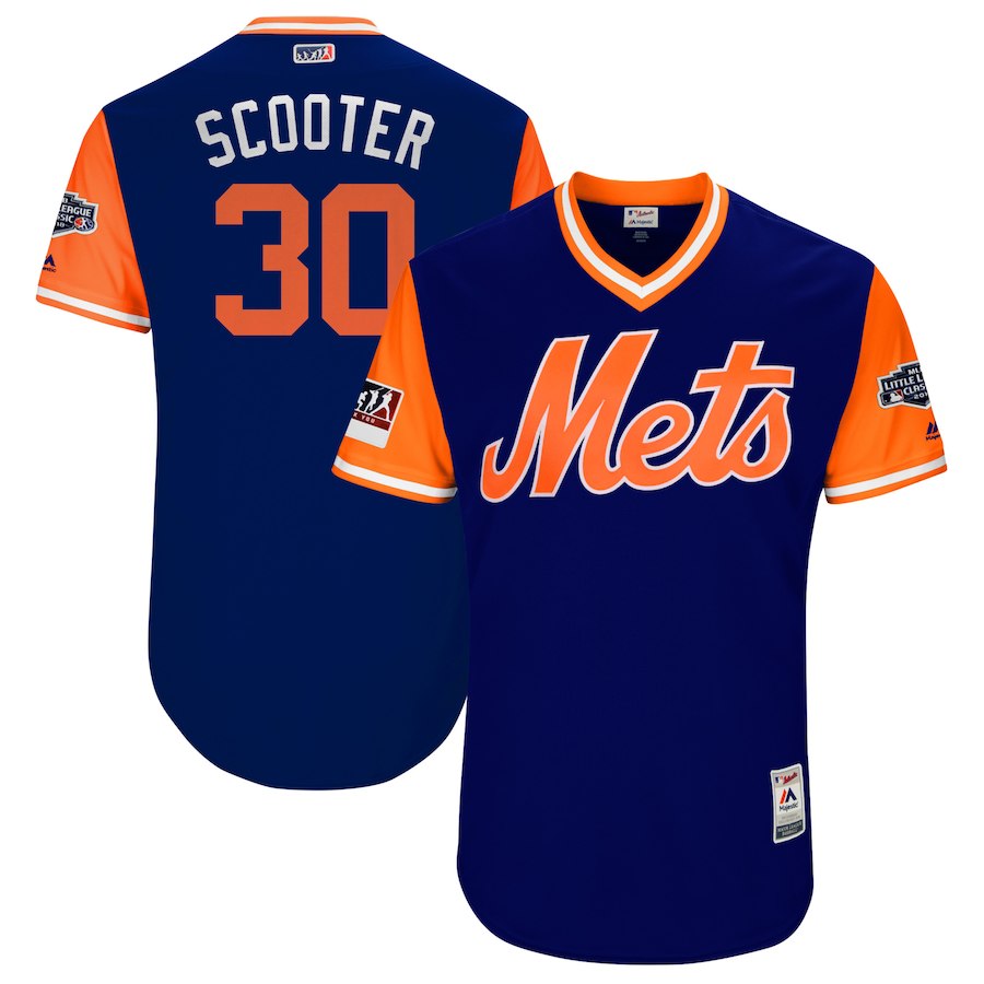 Men's New York Mets Michael Conforto "Scooter" Majestic Royal/Orange 2018 MLB Little League Classic Jersey