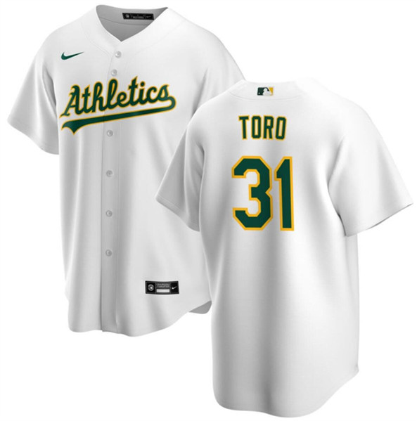 Men's Oakland Athletics #31 Abraham Toro White Cool Base Stitched Jersey