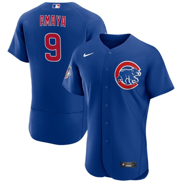 Men's Chicago Cubs #9 Miguel Amaya Blue Flex Base Stitched Baseball Jersey
