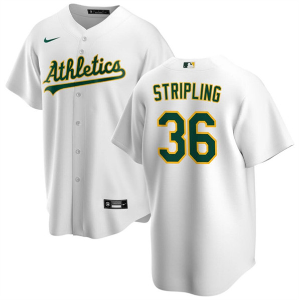 Men's Oakland Athletics #36 Ross Stripling White Cool Base Stitched Jersey