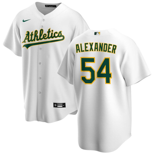 Men's Oakland Athletics #54 Scott Alexander White Cool Base Stitched Jersey