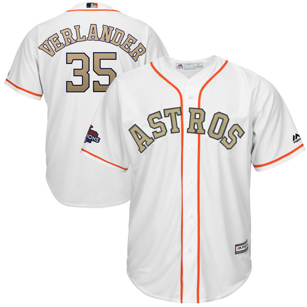 Men's Houston Astros #35 Justin Verlander Majestic White 2018 Gold Program Cool Base Player Stitched MLB Jersey