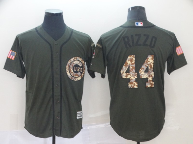Men's Chicago Cubs #44 Anthony Rizzo Green Salute To Service Cool Base Stitched MLB Jersey