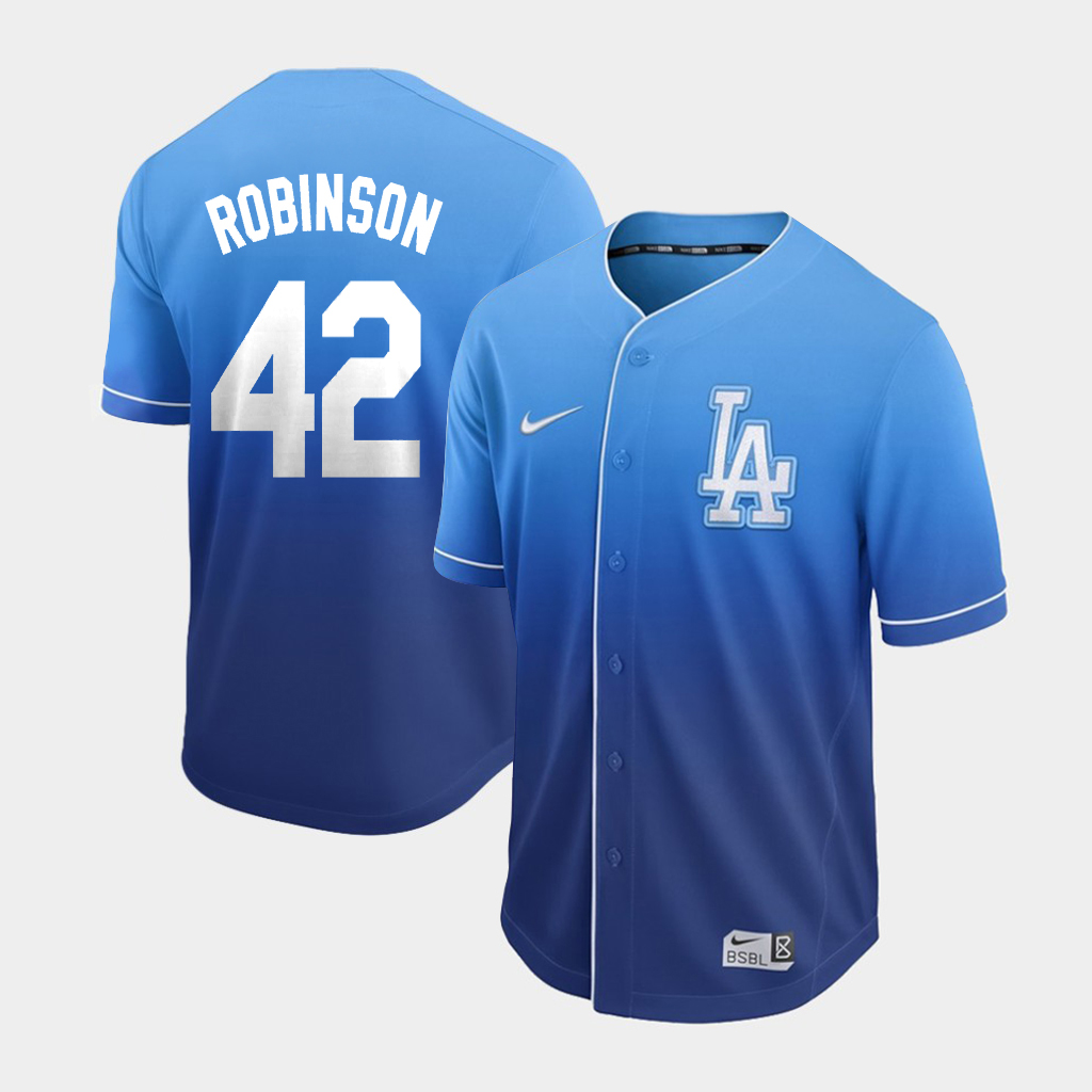 Men's Los Angeles Dodgers #42 Jackie Robinson Blue Fade Cooperstown Collection Legend Stitched MLB Jersey