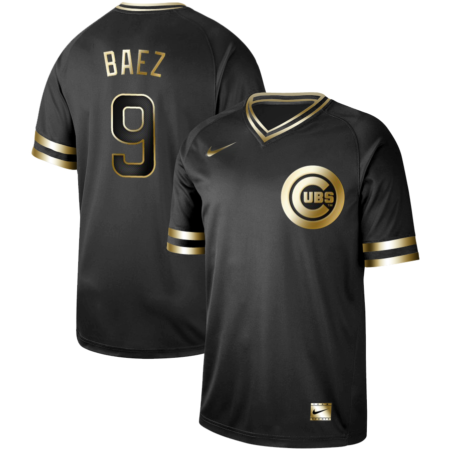 Men's Chicago Cubs #9 Javier Baez Black Gold Stitched MLB Jersey