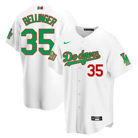 Men's Los Angeles Dodgers #35 Cody Bellinger White Green Mexico 2020 World Series Stitched MLB Jersey
