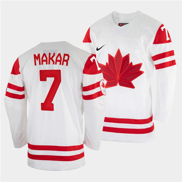 Men's Canada Hockey #7 Cale Makar 2022 Beijing Winter Olympic White Stitched Jersey