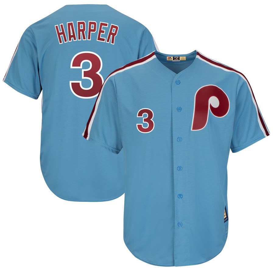 Men's Philadelphia Phillies #3 Bryce Harper Blue Throwback Stitched MLB Jersey