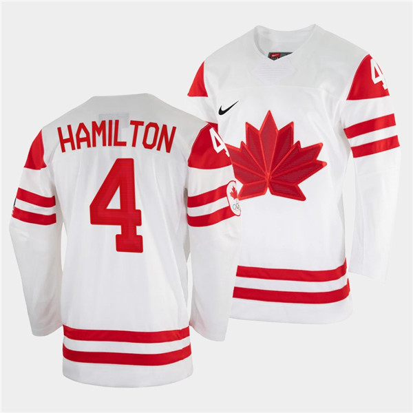 Men's Canada #4 Dougie Hamilton 2022 Beijing Winter Olympic White Stitched Jersey