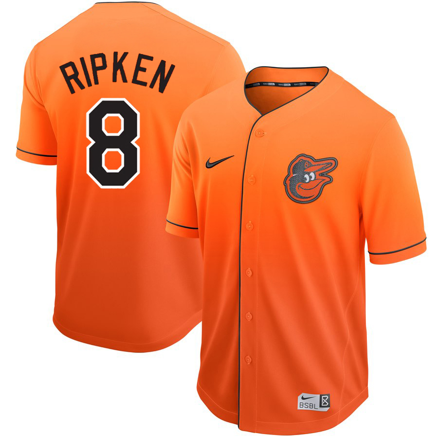 Men's Baltimore Orioles #8 Cal Ripken Jr Orange Fade Stitched MLB Jersey