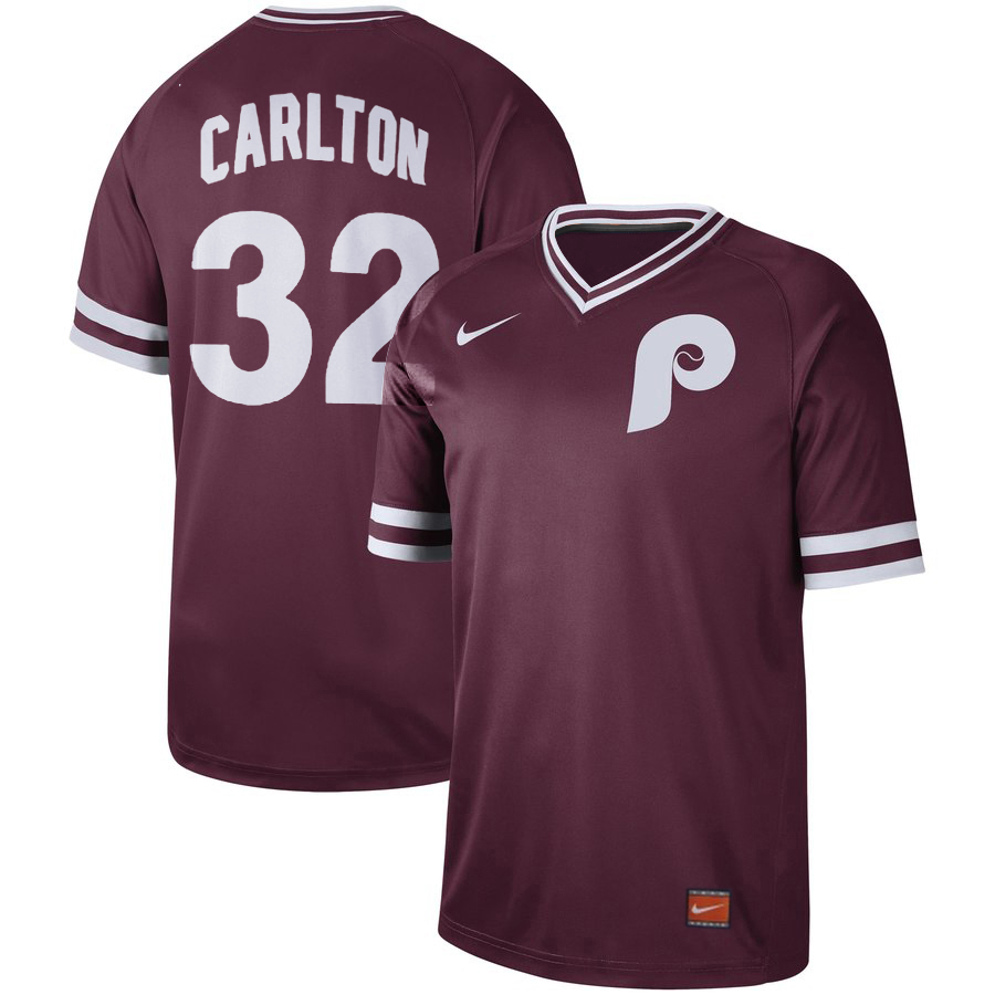 Men's Philadelphia Phillies #32 Steve Carlton Maroon Cooperstown Collection Legend Stitched MLB Jersey