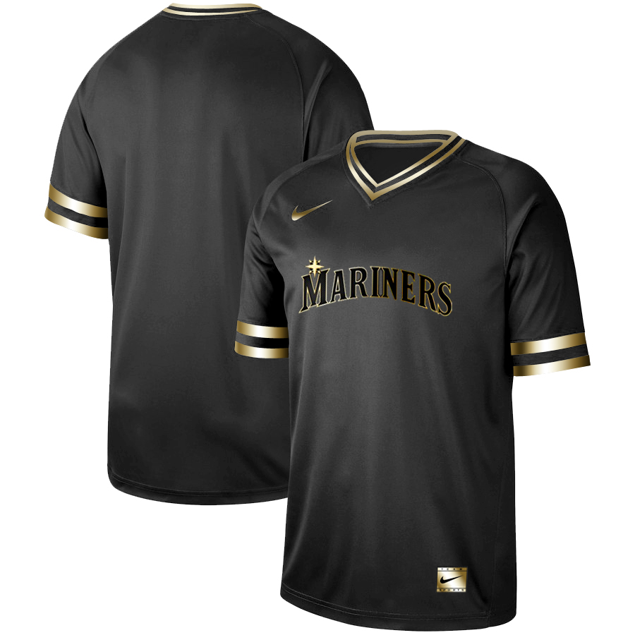 Men's Seattle Mariners Blank Black Gold Stitched MLB Jersey