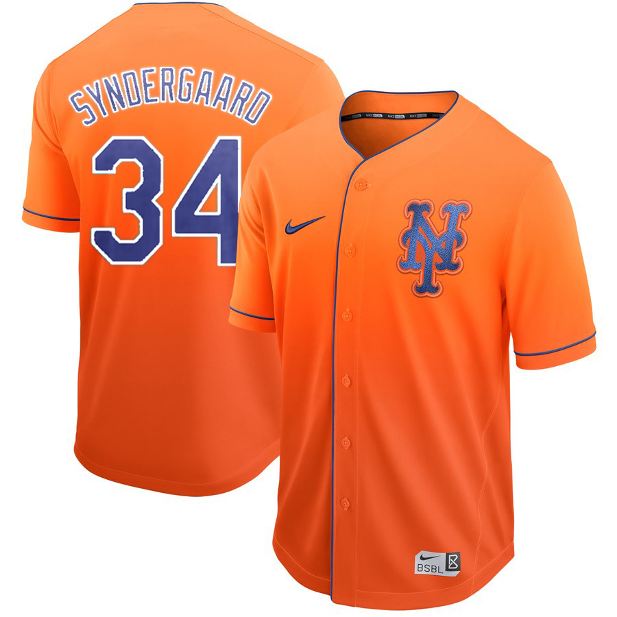 Men's New York Mets #34 Noah Syndergaard Orange Fade Stitched MLB Jersey