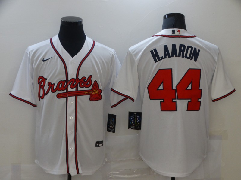 Men's Atlanta Braves #44 Hank Aaron White Cool Base Stitched MLB Jersey