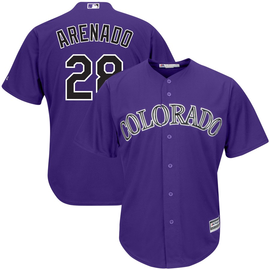Men's Colorado Rockies #28 Nolan Arenado "Nado" Purple Cool Base Stitched MLB Jersey