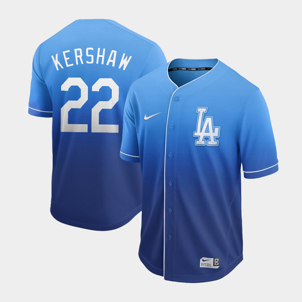 Men's Los Angeles Dodgers #22 Clayton Kershaw Blue Fade Cooperstown Collection Legend Stitched MLB Jersey