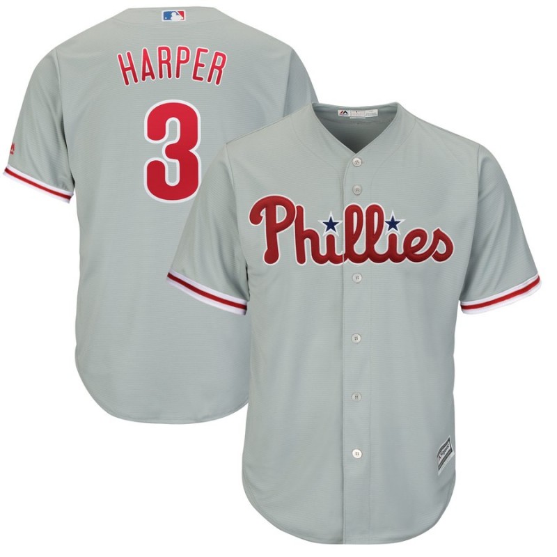 Men's Philadelphia Phillies #3 Bryce Harper Gray Cool Base Stitched MLB Jersey