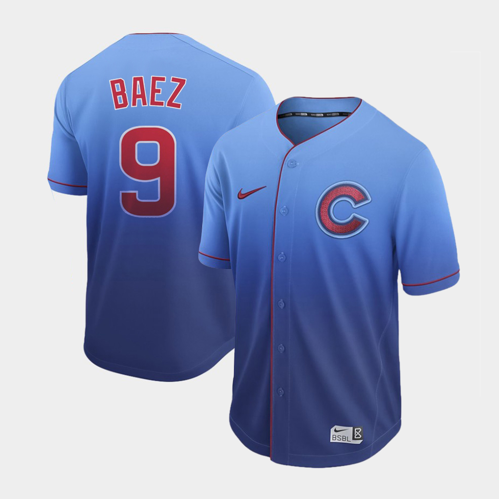 Men's Chicago Cubs #9 Javier Baez Blue Fade Stitched MLB Jersey