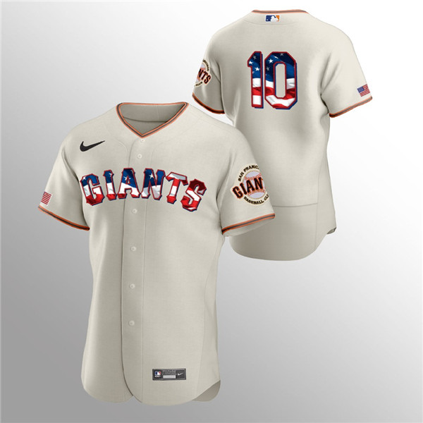 Men's San Francisco Giants Cream #10 Evan Longoria 2020 Stars & Stripes Flex Base Stitched MLB Jersey