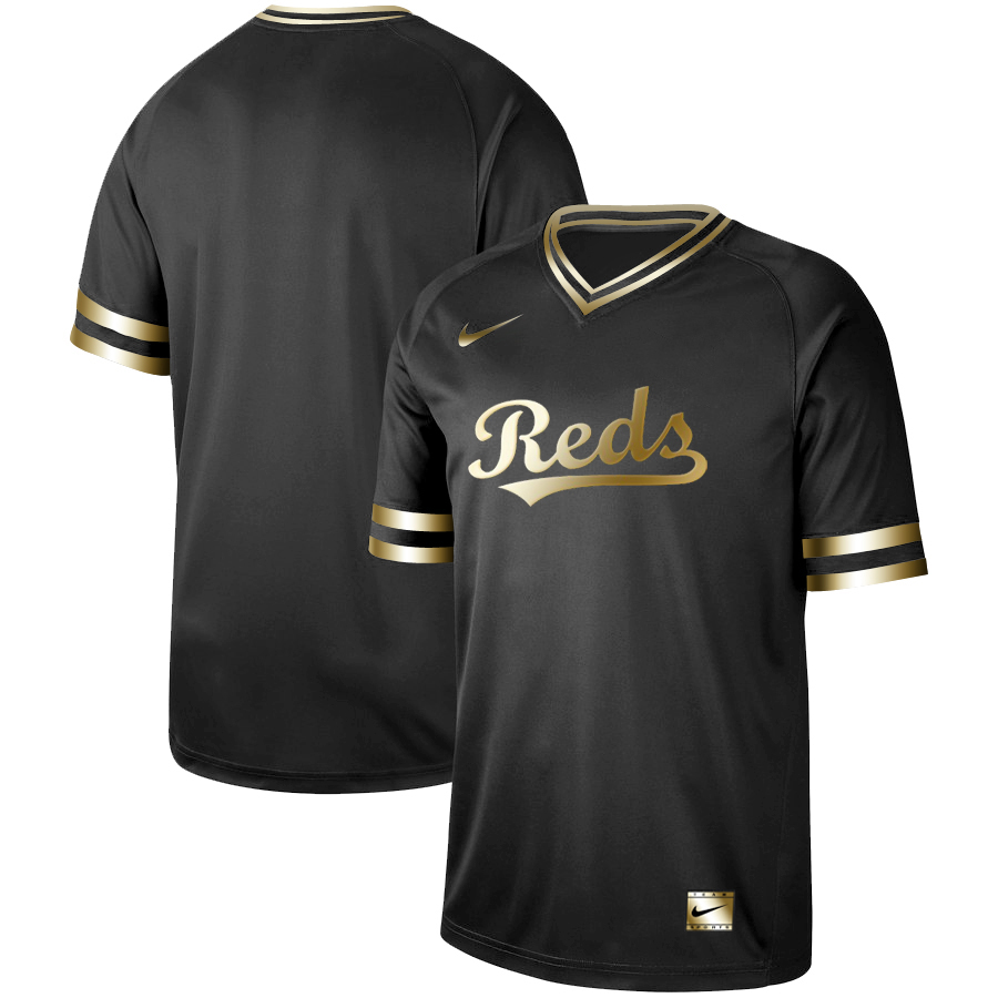 Men's Cincinnati Reds Black Gold Stitched MLB Jersey