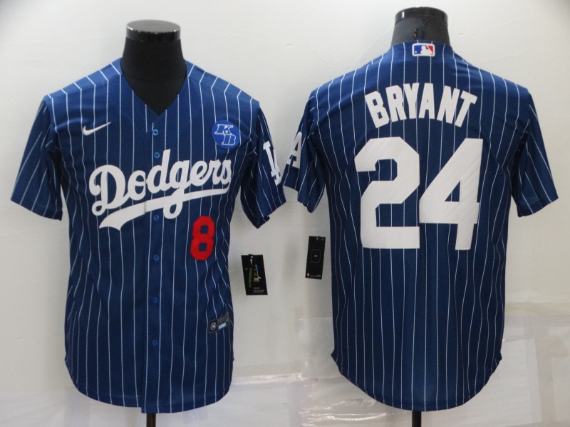 Men's Los Angeles Dodgers Front #8 Back #24 Kobe Bryant Navy With KB Patch Cool Base Stitched Jersey