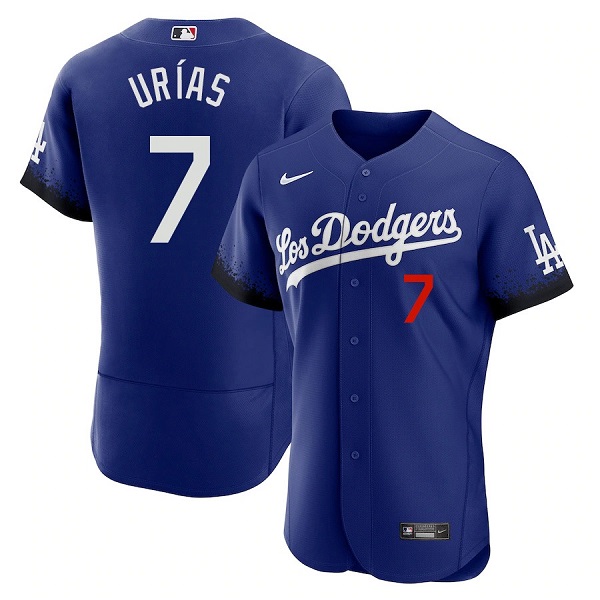Men's Los Angeles Dodgers #7 Julio Urias 2021 Royal City Connect Flex Base Stitched Baseball Jersey