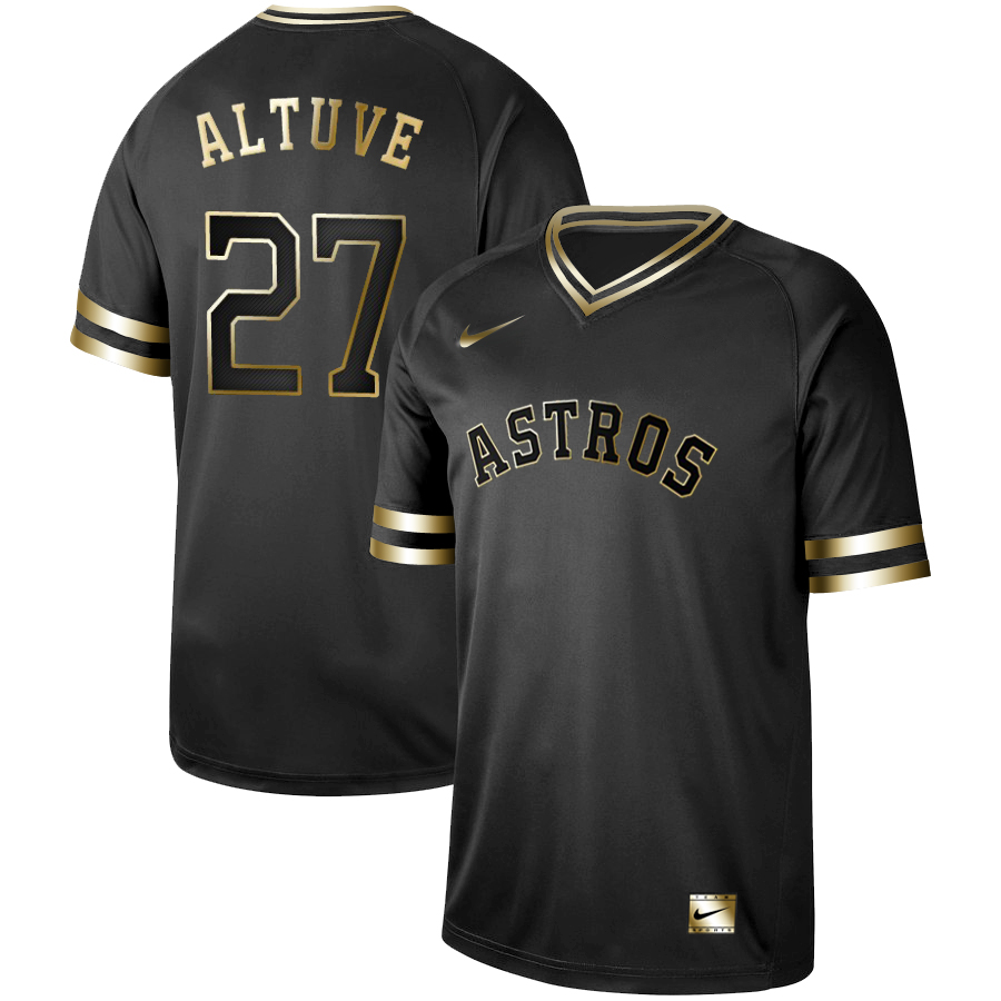 Men's Houston Astros #27 Jose Altuve Black Gold Stitched MLB Jersey