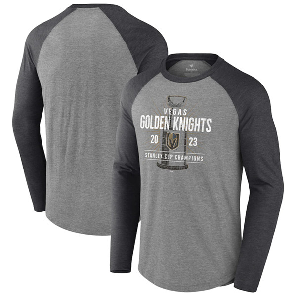 Men's Vegas Golden Knights Heather Gray 2023 Stanley Cup Champions Shootout Long Sleeve T-Shirt