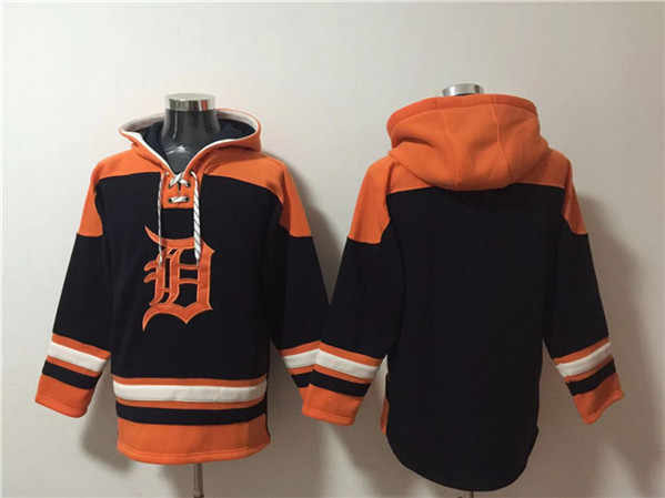 Men's Detroit Tigers Blank Black/Orange Lace-Up Pullover Hoodie