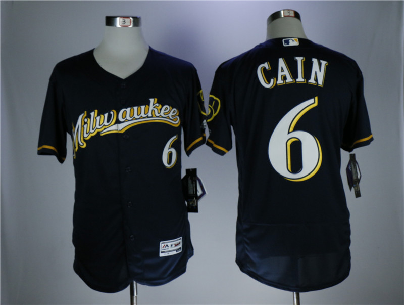 Men's Milwaukee Brewers #6 Lorenzo Cain navy Flexbase Stitched MLB Jersey